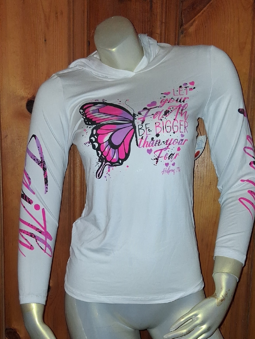 Kids White Hoodie Top with Pink Butterfly Graphic